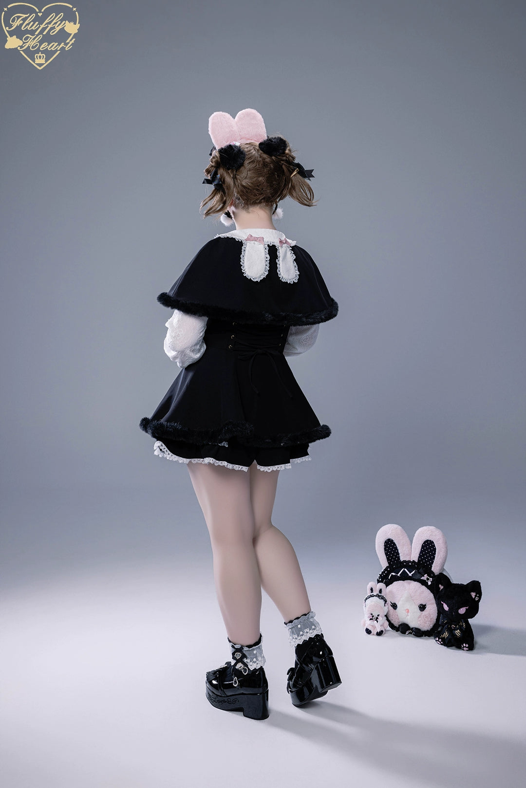 IP Collab Jirai Kei Dress Set, Detachable Fluffy Cape 44146:798070
