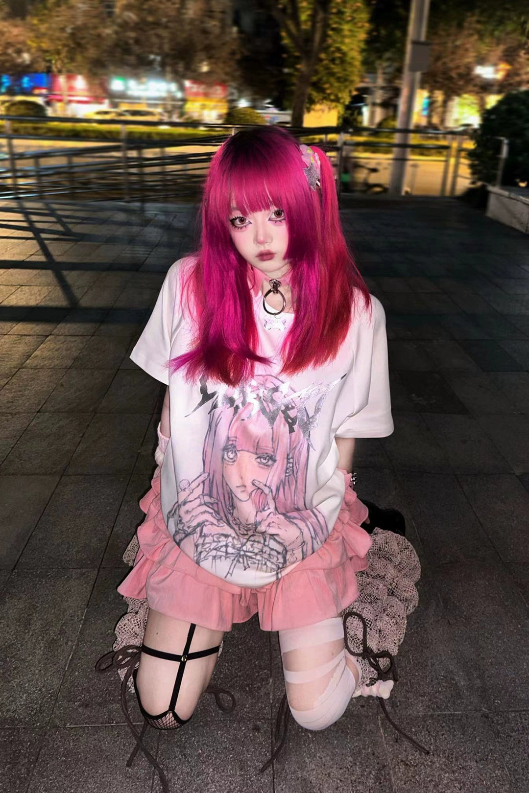 Jirai Kei Short Sleeve T-shirt Anime Print Top 37576:575318