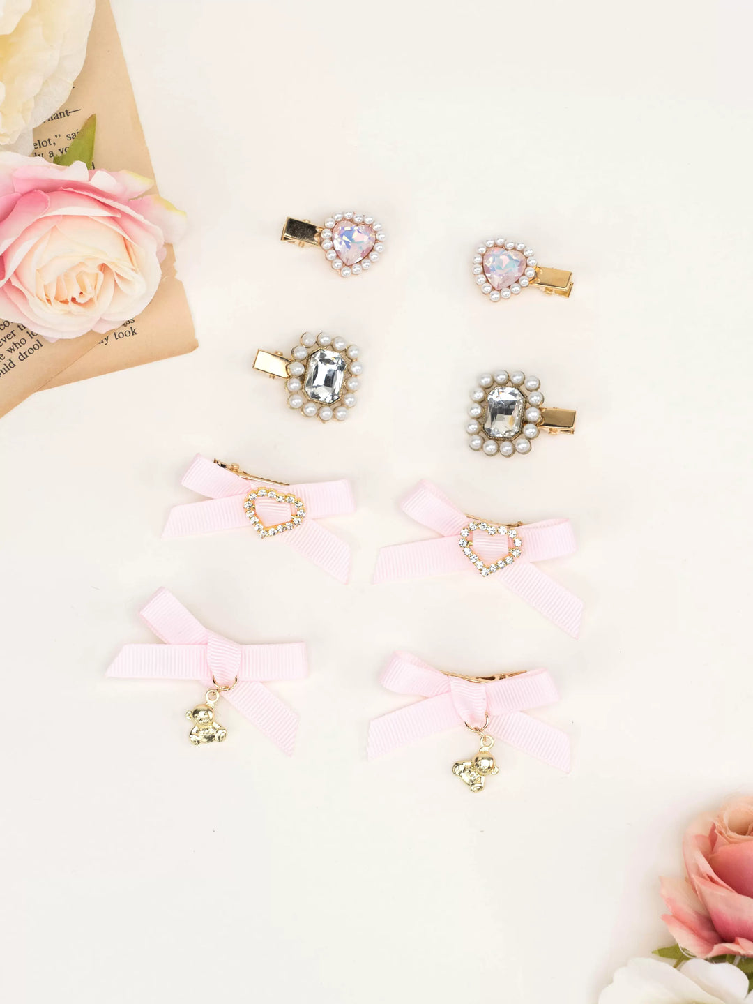 Jirai Kei Kawaii Heart Bear Bow Mini Hair Clips Set 21570:563528