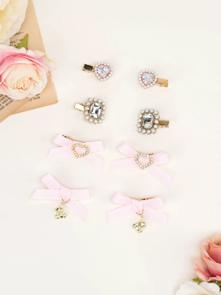 Jirai Kei Kawaii Heart Bear Bow Mini Hair Clips Set 21570:563528 21570:563528