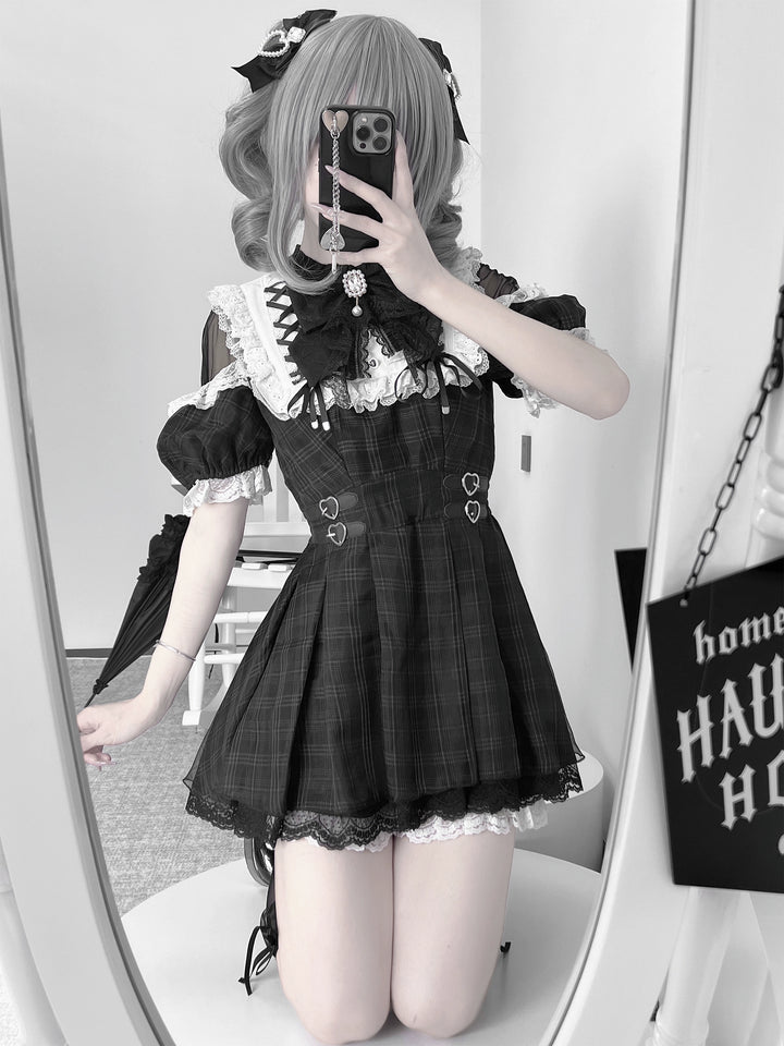 Off-Shoulder Jirai Kei Dress Set with Bow Tie & Safety Shorts 42705:761436