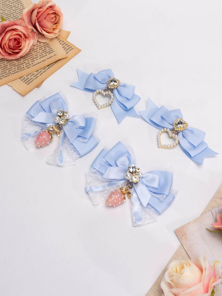 Jirai Kei Lolita Strawberry Princess Bow Hair Clips 21592:310966 21592:310966