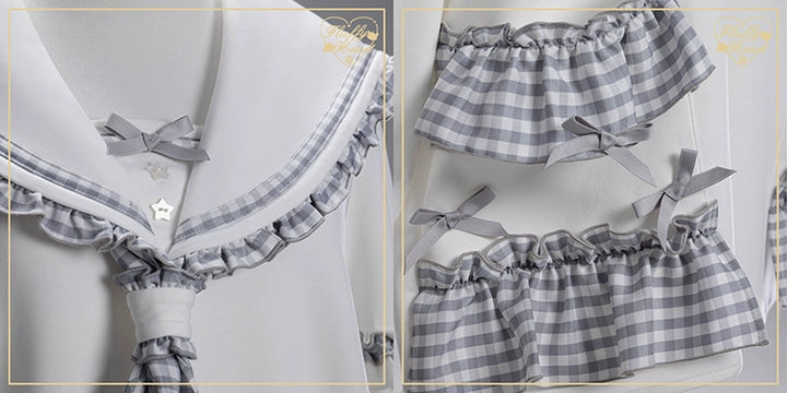Kawaii Sailor Collar Sweatshirt, Plaid Neckercheif 43867:790593