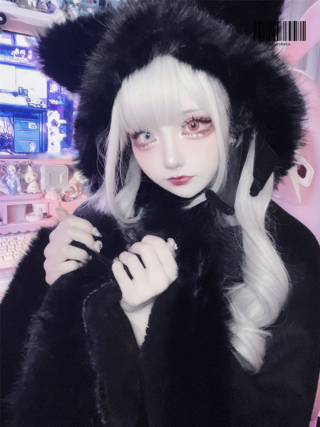 Sleeved Jirai Kei Cape, Cat Ear Hood (Black) 44153:802138