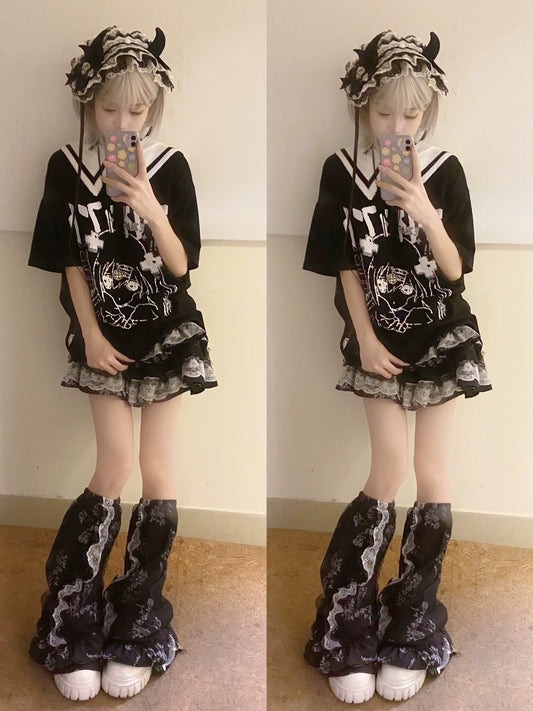 Jirai Kei Skirt Gothic Punk Skirt Black Lace Puff Skirt 36582:558562