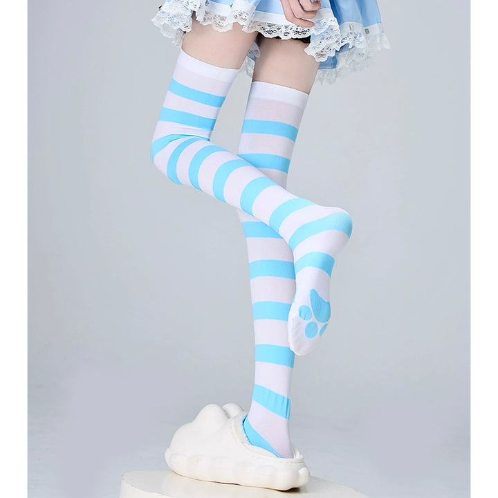 Jirai Kei Stockings Thigh-High Socks Striped Knee Socks (F) 36540:541320 (F) 36540:541320