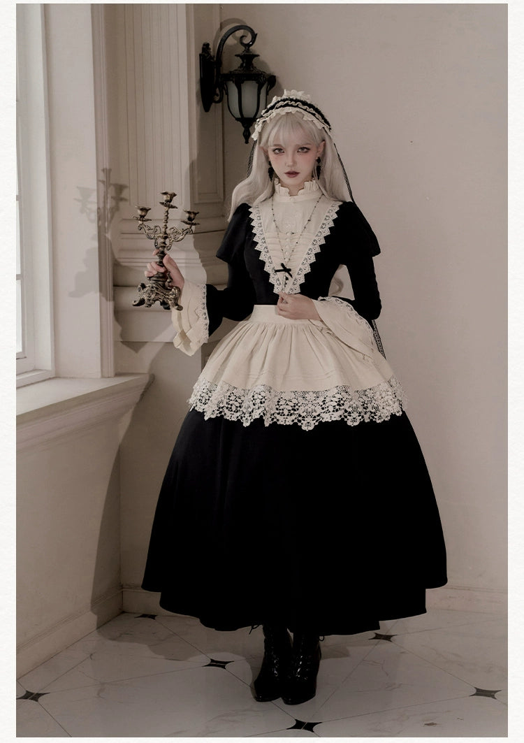 Gothic Dress Set Nun Black Short And Long OP Dress 39468:637518