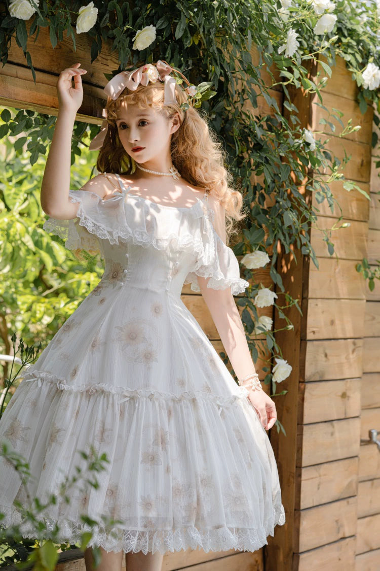 Lolita Dress Sunflower Print JSK White Strap Lolita Dress 36480:545938