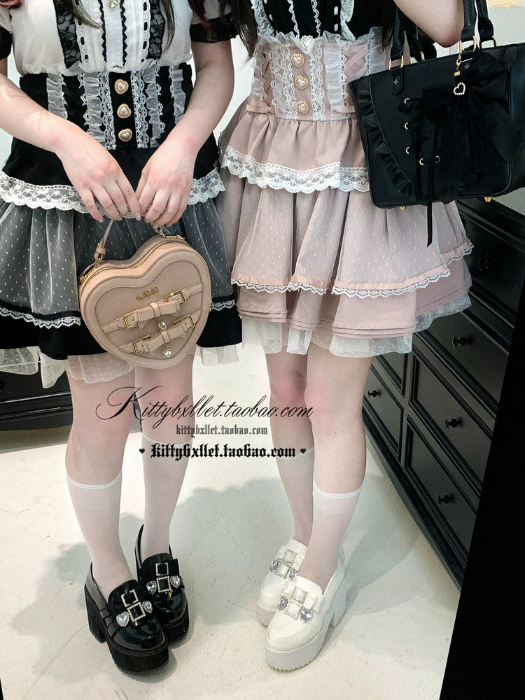 High-waist Rousangata Skirt, Sheer Dot Veil Hem 43693:783053