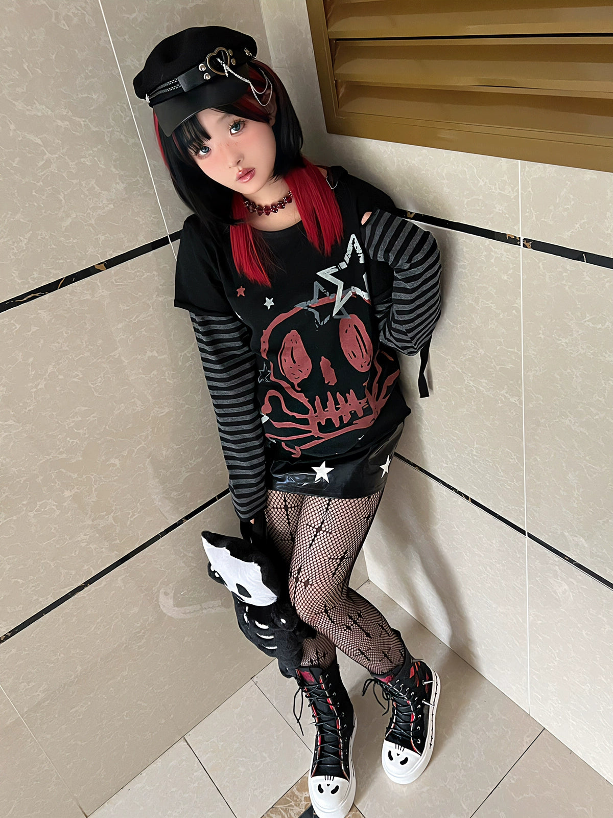 Punk T-shirt Long Sleeve T-shirt Printed Cotton Top 37710:577422