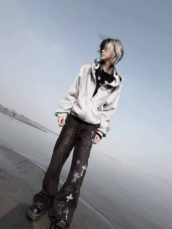 Punk Slight-flare Jeans, Varied Cross Prints 45698:859557