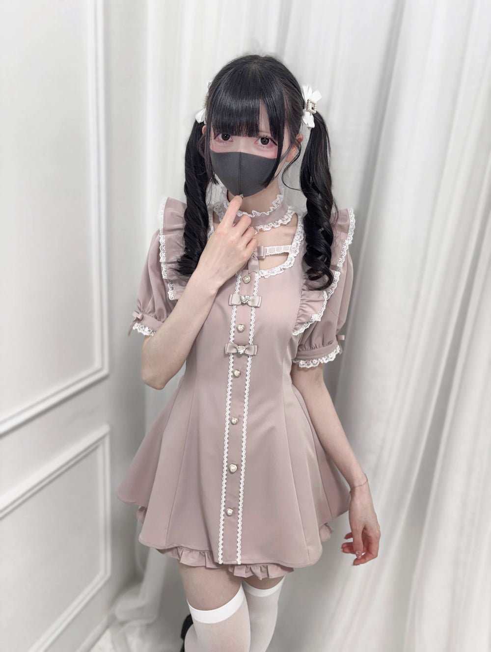 Square Neckline Jirai Kei Dress Suit With Detachable Choker (L M) 43102:765799