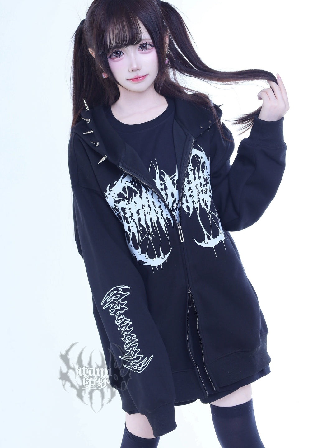 Punk Hooded Jacket, Studs Accents 44292:802414