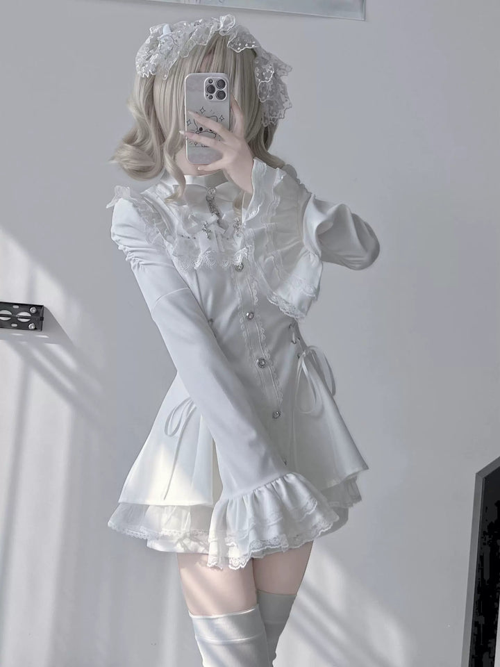 Jirai Kei Flared Sleeve Dress Set, Cross Accents 44369:807249