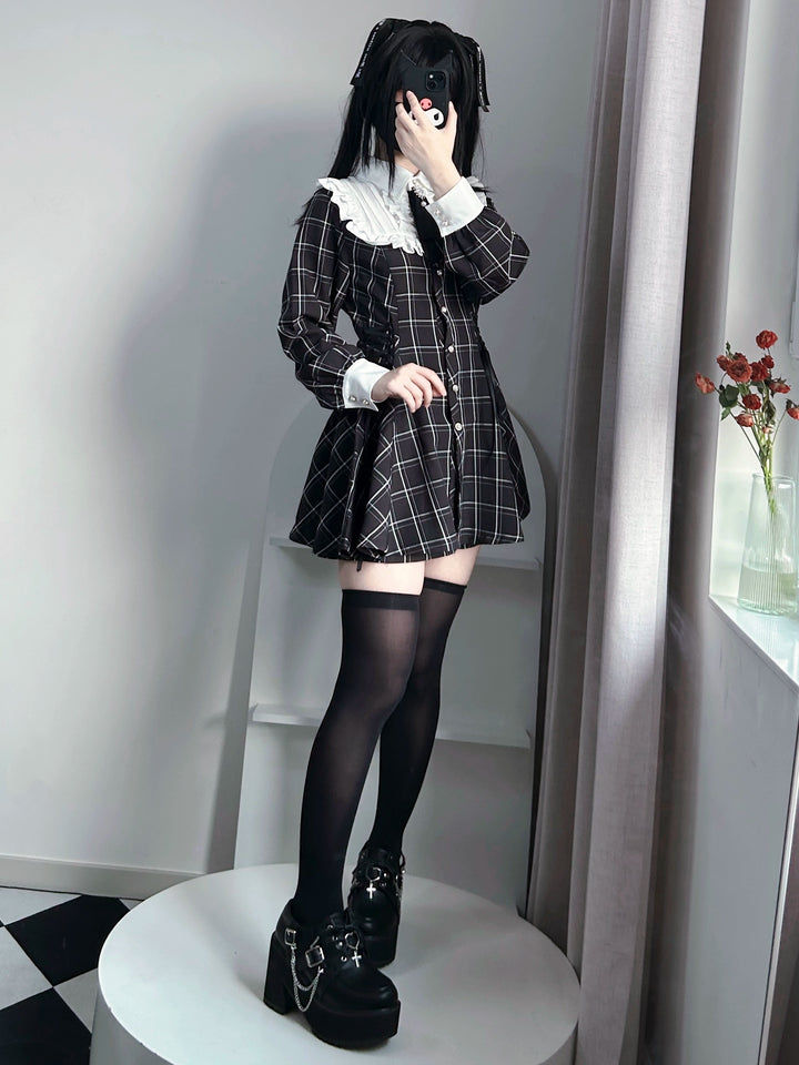 Jirai Kei Dress Set Long-sleeved Black Dress And Shorts 39532:628716