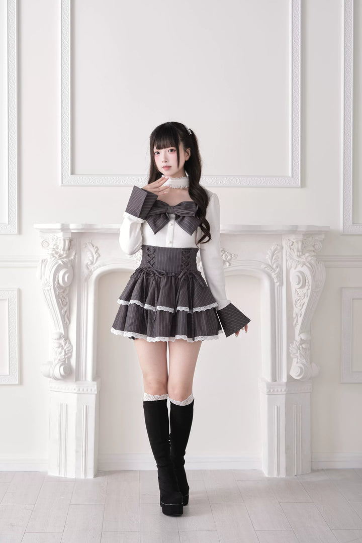 Jirai Kei High Waist Skirt, Tiered Ruffles 44687:818957