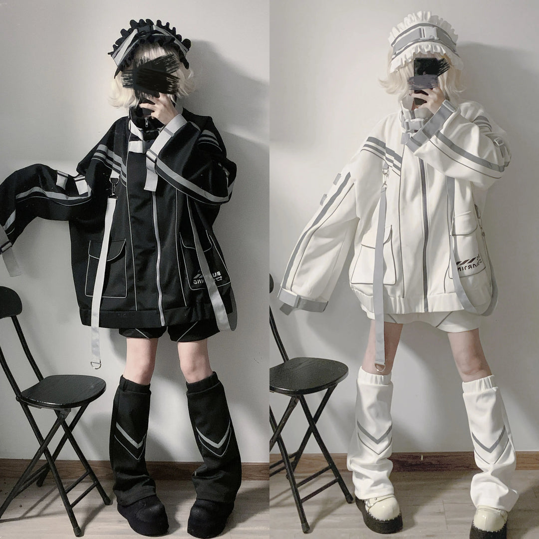 Plus Size Jirai Kei Coat Punk Sportswear Black White Jacket Sets 35440:493396