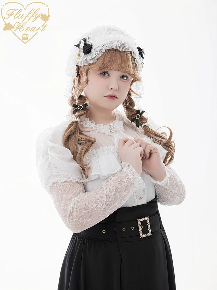 Lace-sleeves Jirai Kei Blouse & Voile Skirt With Detachable Belt 42954:758909