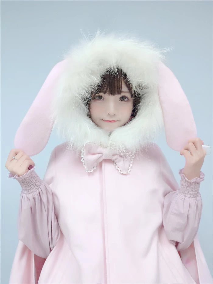 Sweet Lolita Winter Coat Woolen Coat Petal Hem Hooded Cape 40652:672124