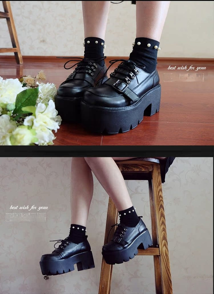 Harajuku Dark Punk Chic Belt Buckle Thick-soled Shoes 21862:316794