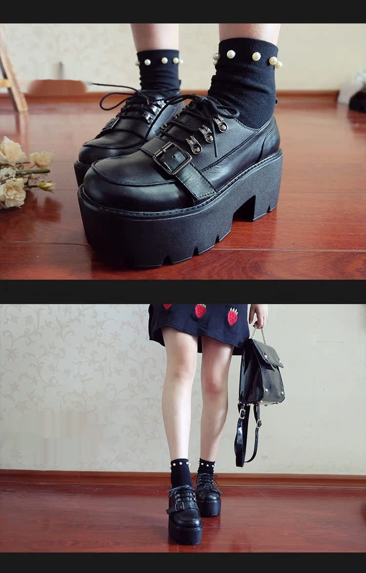 Harajuku Dark Punk Chic Belt Buckle Thick-soled Shoes 21862:316790