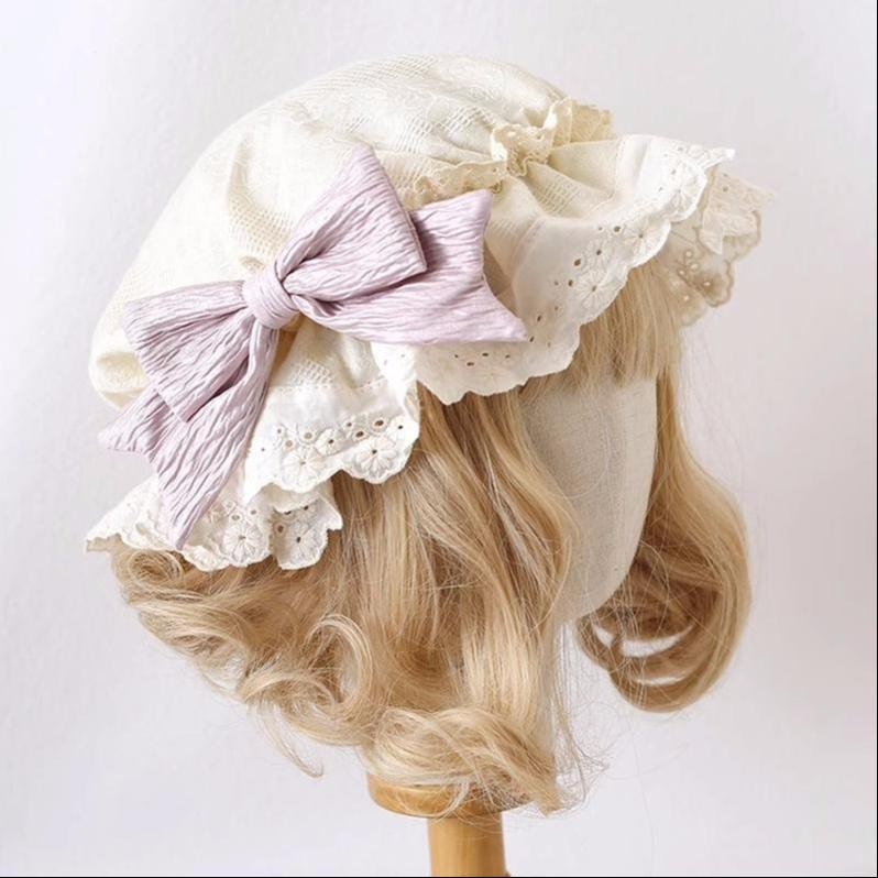 Lolita Bonnet Lace Edge Lvory Hat Lovely Bow Nightcap 28926:365058 28926:365058