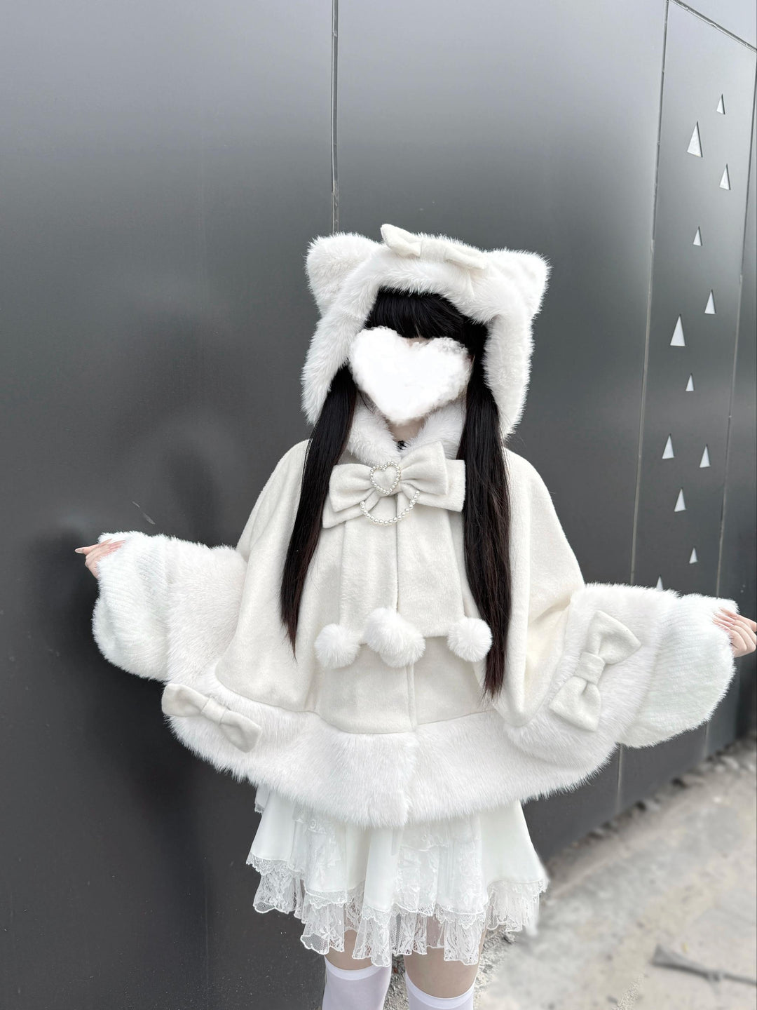 Kawaii Cat Ear Hooded Winter Cape 43984:791412
