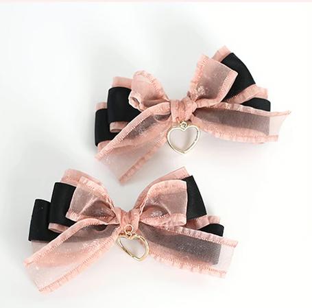 Jirai Kei Black Pink Hair Pin With Lace And Bow 22530:322890 22530:322890