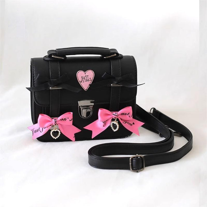 Jirai Kei Black Bag Bows Leather Shoulder Bag 33802:449850 33802:449850