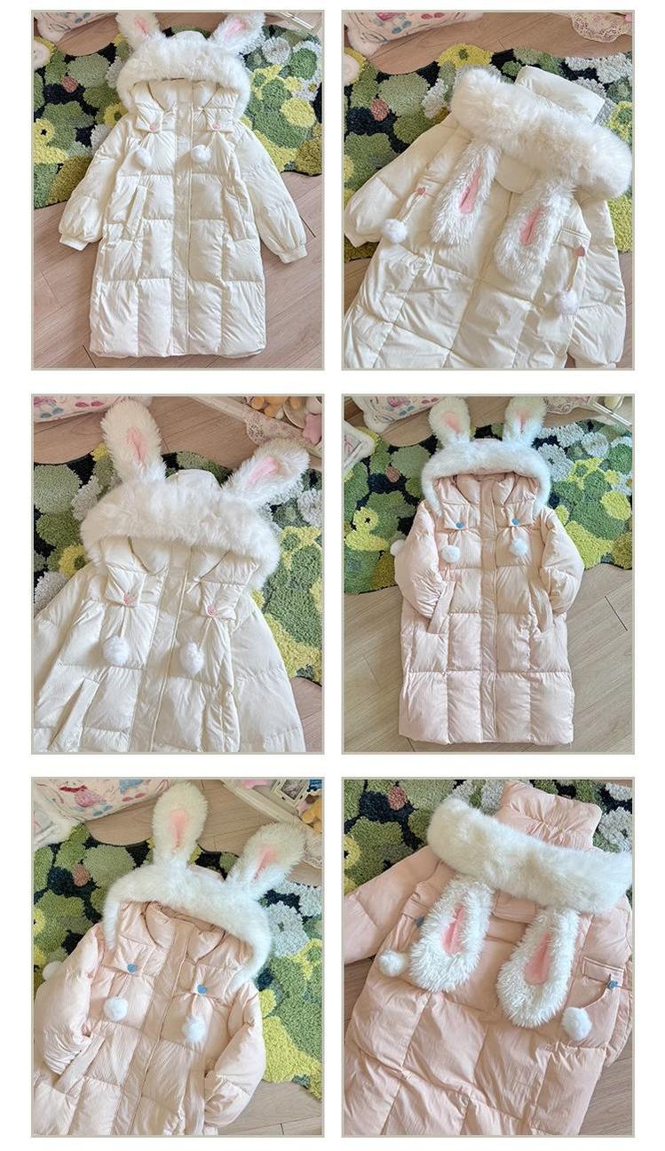 Kawaii Winter Coat Rabbit Ear Hooded Long Down Jacket 40340:665644