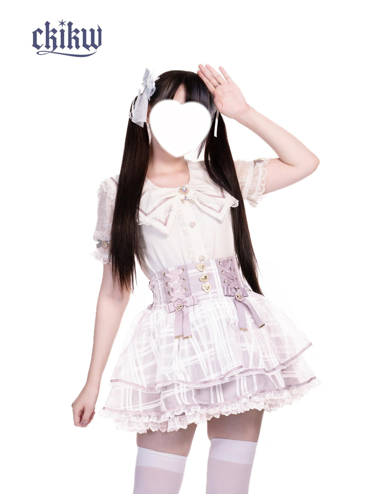 High-Waist Ryousangata Skirt, Tiered Ruffles (L M S) 43612:780883