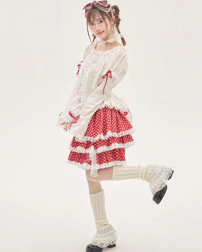Lolita Skirt Retro Red Polka Dot Skirt 36150:542904