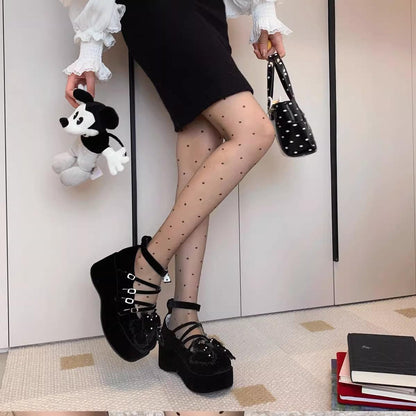 Lolita Shoes Velvet Platform Shoes Lace-up Mary Jane Shoes 37022:547506