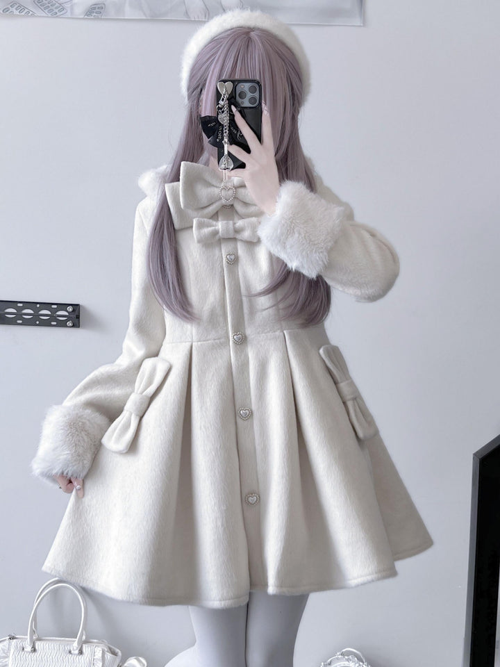 Winter Jirai Kei Coat Woolen Fleece Coat Bow Knot Coat 41032:685820