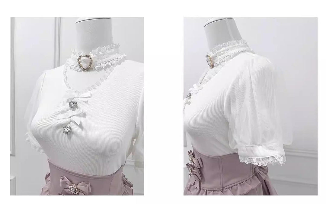 Summer Jirai Kei V-Neck Lace Choker Blouse 43587:780447