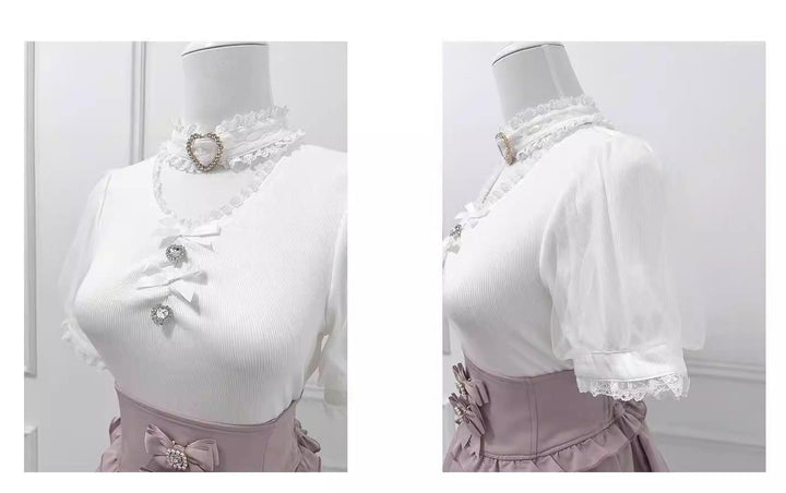 Summer Jirai Kei V-Neck Lace Choker Blouse 43587:780447