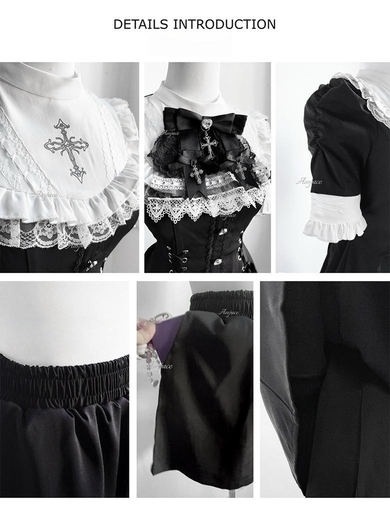Short-sleeved Ryousangata Dress, Detachable Bowtie 43823:786788