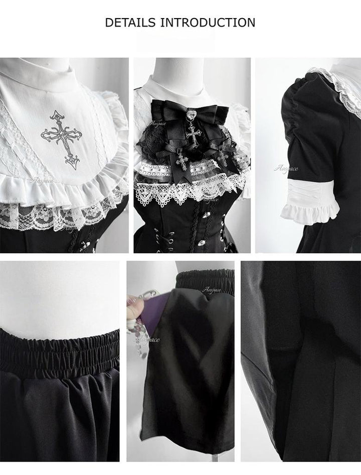 Short-sleeved Ryousangata Dress, Detachable Bowtie 43823:786788
