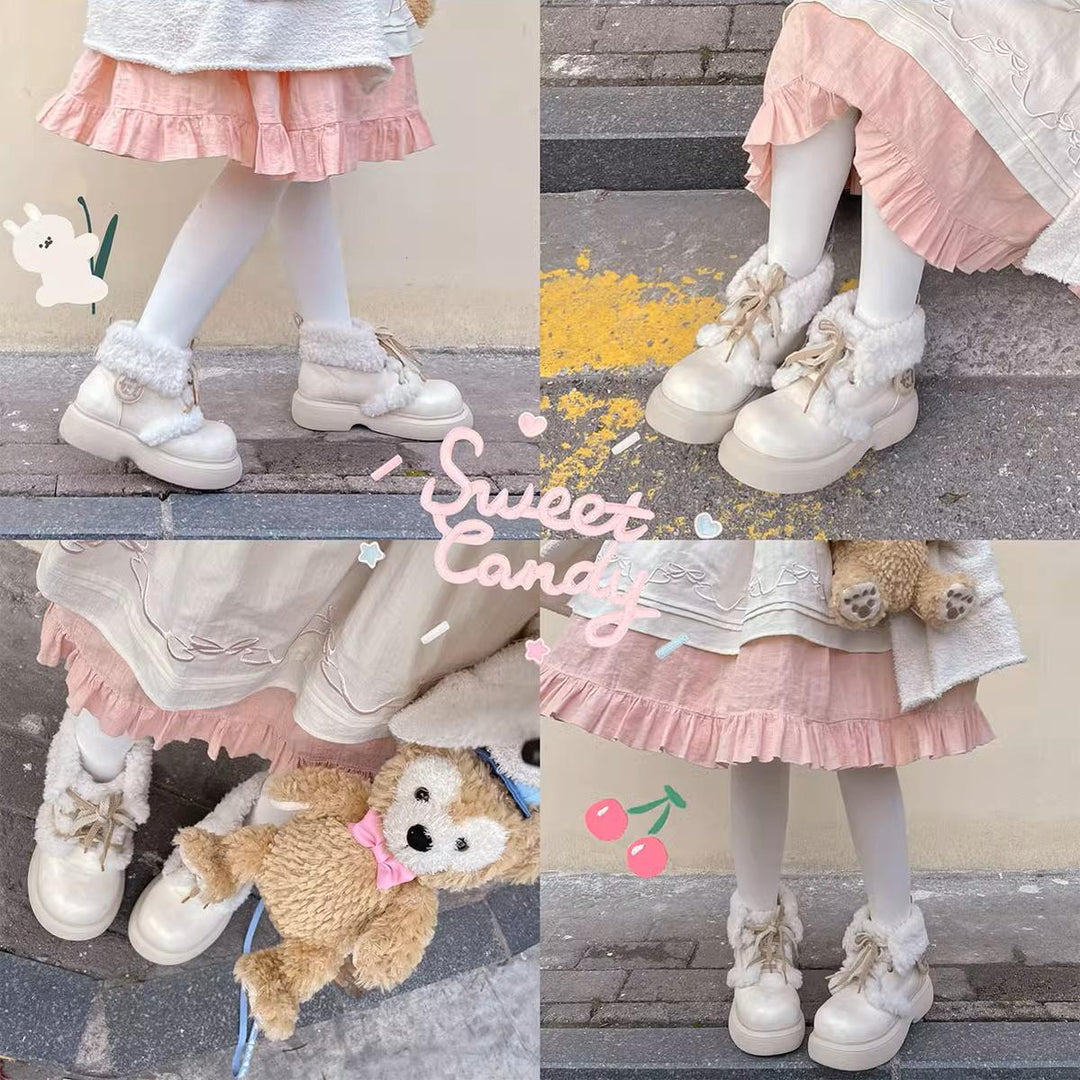 Kawaii Shoes White Black Shoes Lamb Wool Padded Snow Boots 33768:450196 33768:450196