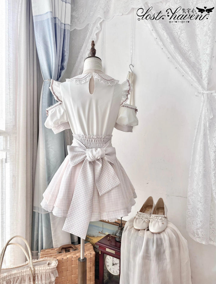 Jirai Kei Gingham Maid Blouse and Skirt Set, Detachable Apron 45659:858702