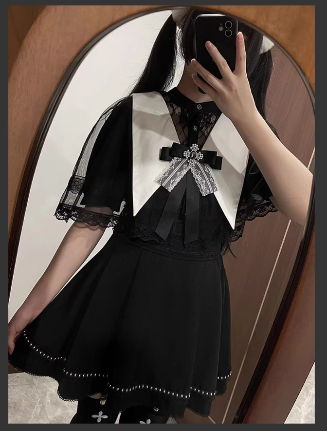 Jirai Kei Dress Angel Wing Collar Blouse Double Layered Skirt 39538:634844