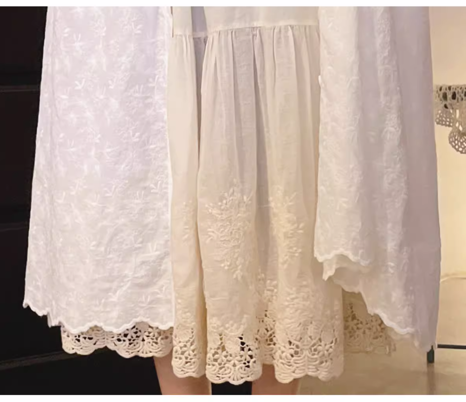 Mori Kei Underskirt Cotton Hollow Lace Spliced Skirt 36220:524792 36220:524792