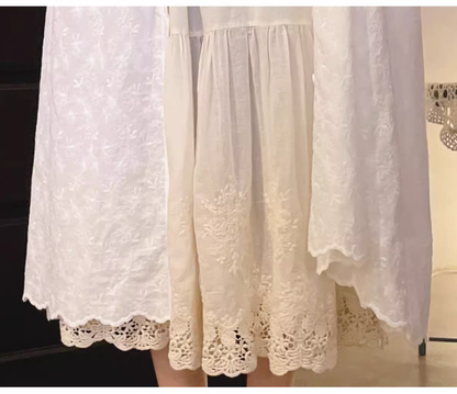 Mori Kei Underskirt Cotton Hollow Lace Spliced Skirt 36220:524792