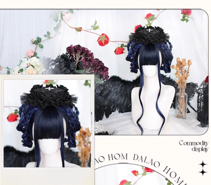 Lolita Wig Blue Black Wig With Big Waves Long Wig 35620:496344 35620:496344