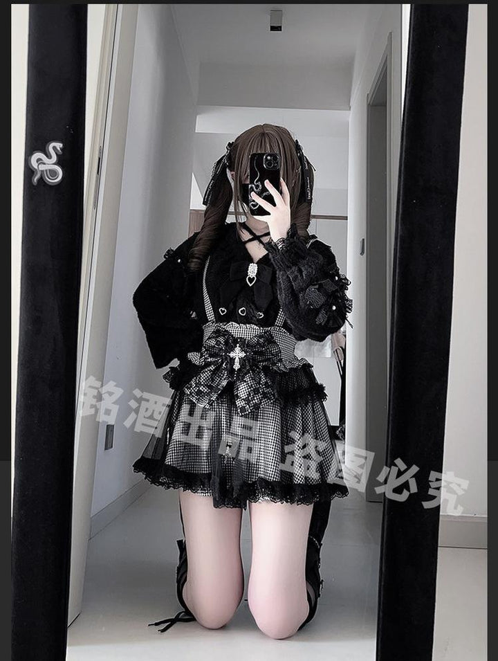 Jirai Kei Black Sweater Cardigan, Tulle Skirt 44527:812169