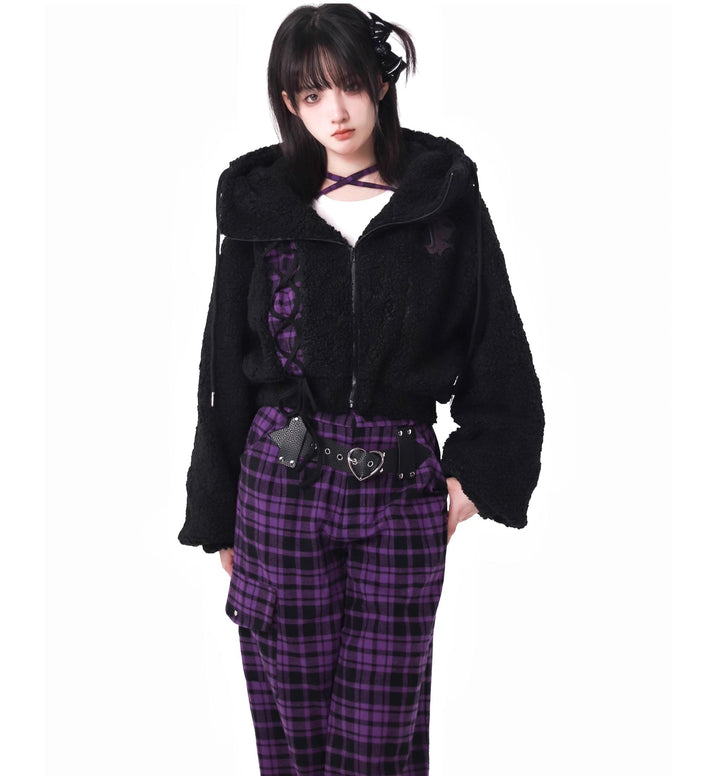 Jirai Kei Winter Coat Purple Black Outfit Sets Bear Ears Jacket 32572:421932 32572:421932