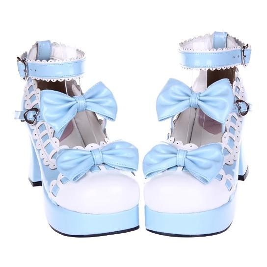 Lolita High Heels Shoes Lace Bow Shoes 4Colors 31654:370644 31654:370644