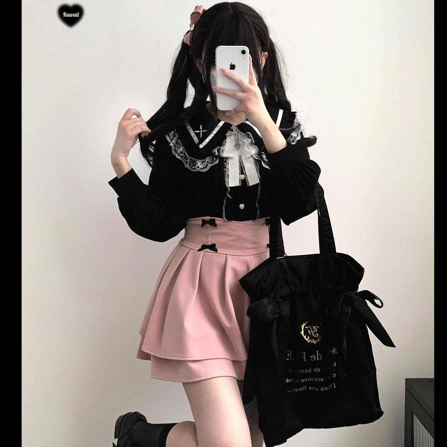 Jirai Kei Blouse Sailor Collar Shirt Cross Lace Long Sleeve Blouse 36780:537474