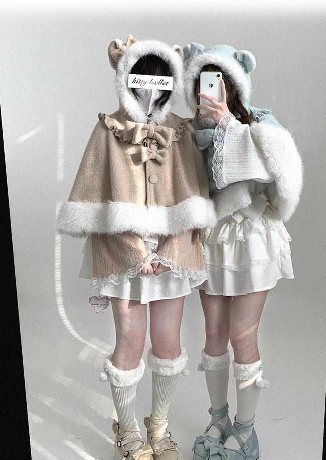 Cat-Ear Hooded Cape, Detachable Bows 44472:810618