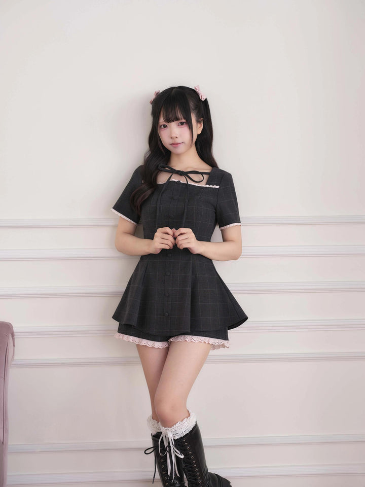 Ryousangata Lace Trim Dress & Elastic Shorts Set 45835:864541